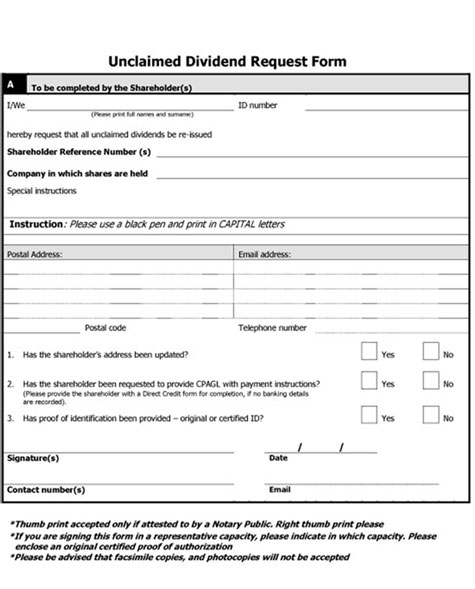 Unclaimed Dividend Request Form